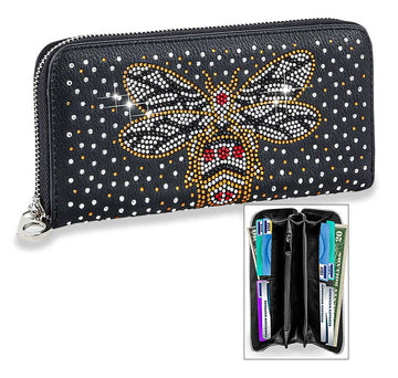Rhinestone Bee Bling Wallet - Black